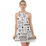 Pattern Hipster Abstract Form Geometric Line Variety Shapes Polkadots Fashion Style Seamless Halter Tie Back Chiffon Dress