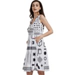 Pattern Hipster Abstract Form Geometric Line Variety Shapes Polkadots Fashion Style Seamless Sleeveless V-Neck Skater Dress with Pockets