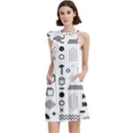Pattern Hipster Abstract Form Geometric Line Variety Shapes Polkadots Fashion Style Seamless Cocktail Party Halter Sleeveless Dress With Pockets