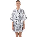 Pattern Hipster Abstract Form Geometric Line Variety Shapes Polkadots Fashion Style Seamless Half Sleeve Satin Kimono 