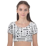 Pattern Hipster Abstract Form Geometric Line Variety Shapes Polkadots Fashion Style Seamless Velvet Short Sleeve Crop Top 