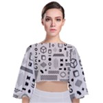 Pattern Hipster Abstract Form Geometric Line Variety Shapes Polkadots Fashion Style Seamless Tie Back Butterfly Sleeve Chiffon Top