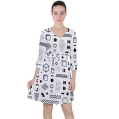 Quarter Sleeve Ruffle Waist Dress 