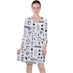 Pattern Hipster Abstract Form Geometric Line Variety Shapes Polkadots Fashion Style Seamless Quarter Sleeve Ruffle Waist Dress