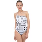 Pattern Hipster Abstract Form Geometric Line Variety Shapes Polkadots Fashion Style Seamless Classic One Shoulder Swimsuit
