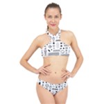 Pattern Hipster Abstract Form Geometric Line Variety Shapes Polkadots Fashion Style Seamless High Neck Bikini Set