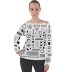 Pattern Hipster Abstract Form Geometric Line Variety Shapes Polkadots Fashion Style Seamless Off Shoulder Long Sleeve Velour Top
