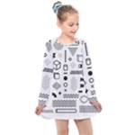 Pattern Hipster Abstract Form Geometric Line Variety Shapes Polkadots Fashion Style Seamless Kids  Long Sleeve Dress