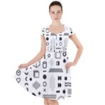 Pattern Hipster Abstract Form Geometric Line Variety Shapes Polkadots Fashion Style Seamless Cap Sleeve Midi Dress