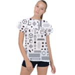Pattern Hipster Abstract Form Geometric Line Variety Shapes Polkadots Fashion Style Seamless Ruffle Collar Chiffon Blouse