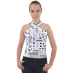 Pattern Hipster Abstract Form Geometric Line Variety Shapes Polkadots Fashion Style Seamless Cross Neck Velour Top