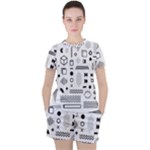 Pattern Hipster Abstract Form Geometric Line Variety Shapes Polkadots Fashion Style Seamless Women s T-Shirt and Shorts Set