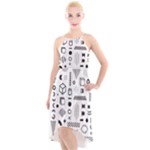 Pattern Hipster Abstract Form Geometric Line Variety Shapes Polkadots Fashion Style Seamless High-Low Halter Chiffon Dress 