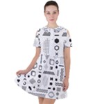 Pattern Hipster Abstract Form Geometric Line Variety Shapes Polkadots Fashion Style Seamless Short Sleeve Shoulder Cut Out Dress 