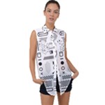 Pattern Hipster Abstract Form Geometric Line Variety Shapes Polkadots Fashion Style Seamless Sleeveless Chiffon Button Shirt