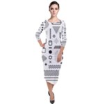 Pattern Hipster Abstract Form Geometric Line Variety Shapes Polkadots Fashion Style Seamless Quarter Sleeve Midi Velour Bodycon Dress