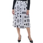 Pattern Hipster Abstract Form Geometric Line Variety Shapes Polkadots Fashion Style Seamless Classic Velour Midi Skirt 