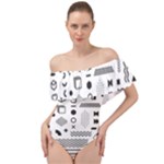 Pattern Hipster Abstract Form Geometric Line Variety Shapes Polkadots Fashion Style Seamless Off Shoulder Velour Bodysuit 