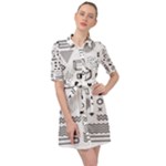 Pattern Hipster Abstract Form Geometric Line Variety Shapes Polkadots Fashion Style Seamless Belted Shirt Dress