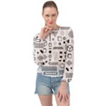 Pattern Hipster Abstract Form Geometric Line Variety Shapes Polkadots Fashion Style Seamless Banded Bottom Chiffon Top