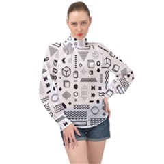 High Neck Long Sleeve Chiffon Top 