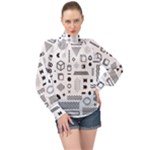 Pattern Hipster Abstract Form Geometric Line Variety Shapes Polkadots Fashion Style Seamless High Neck Long Sleeve Chiffon Top