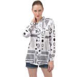 Pattern Hipster Abstract Form Geometric Line Variety Shapes Polkadots Fashion Style Seamless Long Sleeve Satin Shirt