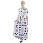 Pattern Hipster Abstract Form Geometric Line Variety Shapes Polkadots Fashion Style Seamless Half Sleeves Maxi Dress