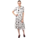 Pattern Hipster Abstract Form Geometric Line Variety Shapes Polkadots Fashion Style Seamless Keyhole Neckline Chiffon Dress