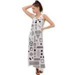 Pattern Hipster Abstract Form Geometric Line Variety Shapes Polkadots Fashion Style Seamless V-Neck Chiffon Maxi Dress