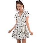 Pattern Hipster Abstract Form Geometric Line Variety Shapes Polkadots Fashion Style Seamless Flutter Sleeve Wrap Dress
