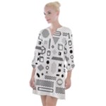Pattern Hipster Abstract Form Geometric Line Variety Shapes Polkadots Fashion Style Seamless Open Neck Shift Dress