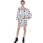 Pattern Hipster Abstract Form Geometric Line Variety Shapes Polkadots Fashion Style Seamless V-Neck Flare Sleeve Mini Dress