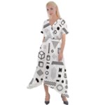 Pattern Hipster Abstract Form Geometric Line Variety Shapes Polkadots Fashion Style Seamless Cross Front Sharkbite Hem Maxi Dress