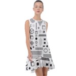 Pattern Hipster Abstract Form Geometric Line Variety Shapes Polkadots Fashion Style Seamless Frill Swing Dress