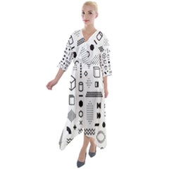 Quarter Sleeve Wrap Front Maxi Dress 