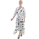 Pattern Hipster Abstract Form Geometric Line Variety Shapes Polkadots Fashion Style Seamless Quarter Sleeve Wrap Front Maxi Dress