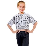 Pattern Hipster Abstract Form Geometric Line Variety Shapes Polkadots Fashion Style Seamless Kids Mock Neck T-Shirt