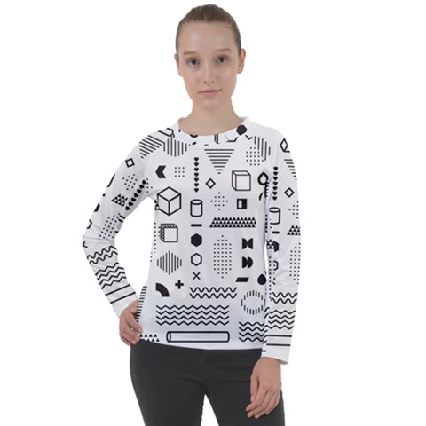 Pattern Hipster Abstract Form Geometric Line Variety Shapes Polkadots Fashion Style Seamless Women s Long Sleeve Raglan T