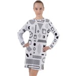 Pattern Hipster Abstract Form Geometric Line Variety Shapes Polkadots Fashion Style Seamless Long Sleeve Hoodie Dress