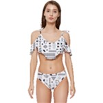 Pattern Hipster Abstract Form Geometric Line Variety Shapes Polkadots Fashion Style Seamless Ruffle Edge Tie Up Bikini Set	