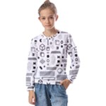 Pattern Hipster Abstract Form Geometric Line Variety Shapes Polkadots Fashion Style Seamless Kids  Long Sleeve T-Shirt with Frill 