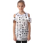 Pattern Hipster Abstract Form Geometric Line Variety Shapes Polkadots Fashion Style Seamless Fold Over Open Sleeve Top
