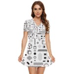 Pattern Hipster Abstract Form Geometric Line Variety Shapes Polkadots Fashion Style Seamless V-Neck High Waist Chiffon Mini Dress