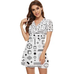 V-Neck High Waist Chiffon Mini Dress 
