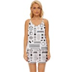 Pattern Hipster Abstract Form Geometric Line Variety Shapes Polkadots Fashion Style Seamless V-Neck Satin Pajamas Set