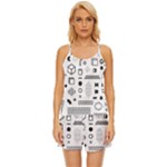Pattern Hipster Abstract Form Geometric Line Variety Shapes Polkadots Fashion Style Seamless Satin Pajama Short Set