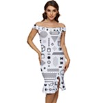 Pattern Hipster Abstract Form Geometric Line Variety Shapes Polkadots Fashion Style Seamless Off Shoulder Ruffle Split Hem Bodycon Dress
