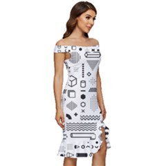 Off Shoulder Ruffle Split Hem Bodycon Dress 