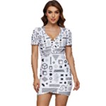 Pattern Hipster Abstract Form Geometric Line Variety Shapes Polkadots Fashion Style Seamless Low Cut Cap Sleeve Mini Dress